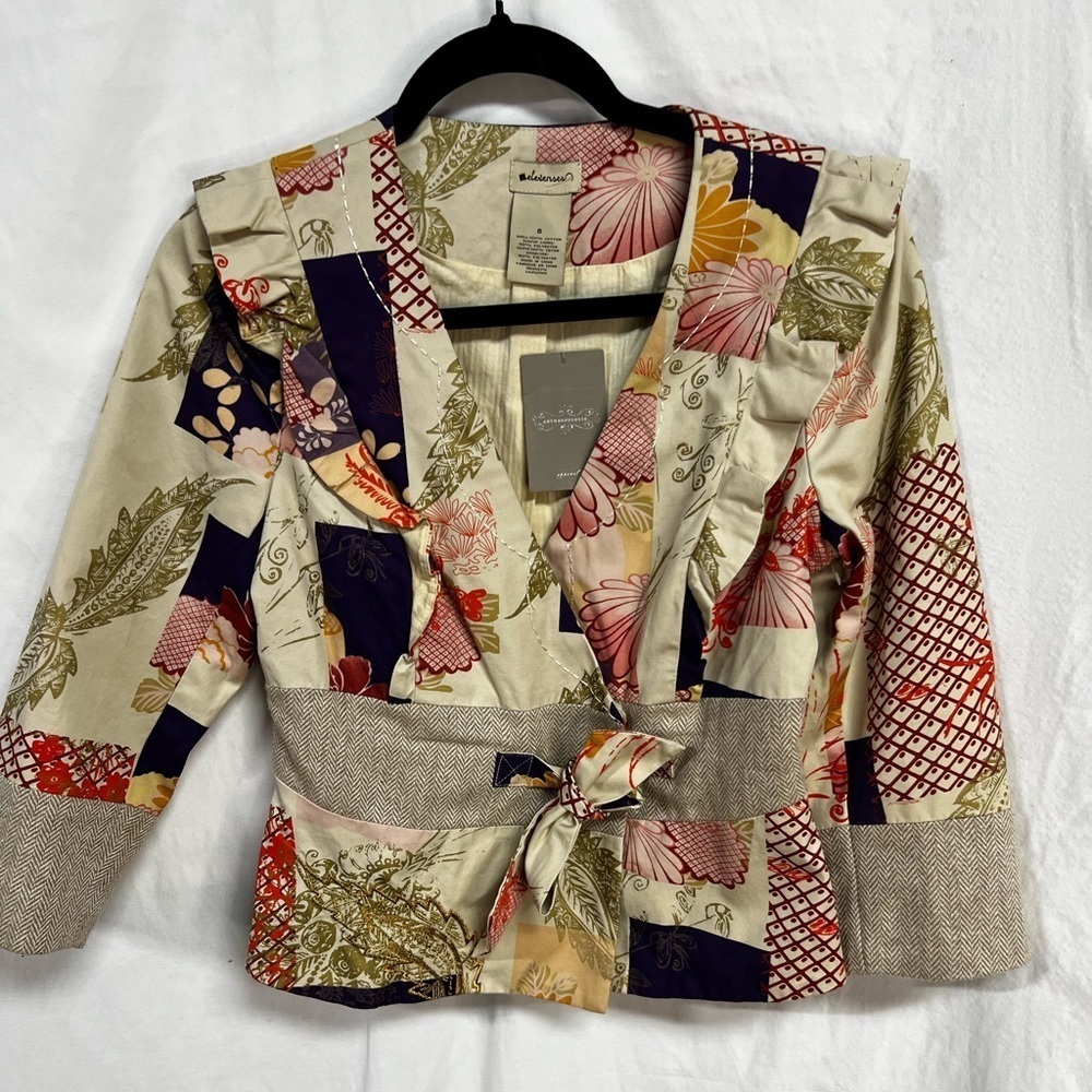EUC ELEVENSES Patch Work Peplum Ruffle Jacket‎ Top 6